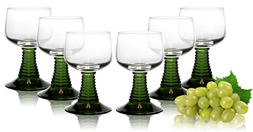 Weinrömer Römerglas KLEIN mit grünem Fuß, 0,1L ohne Füllmarke (6 Stück)