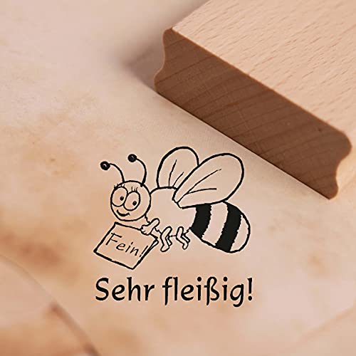 Biene Motivstempel Stempel mit Spruch - Sehr fleißig - Abdruck 28x28mm | Dekolando