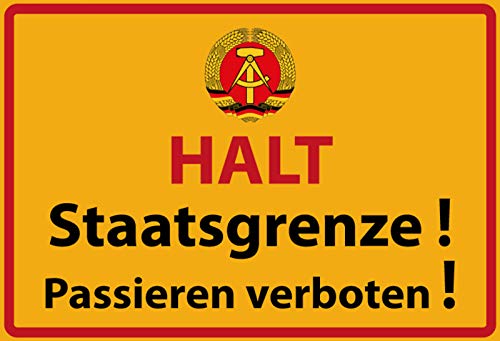 Schatzmix DDR Halt Staatsgrenze Warnschild Metallschild 20x30cm Deko tin Sign Blechschild, Blech, Mehrfarbig, 20x30 cm