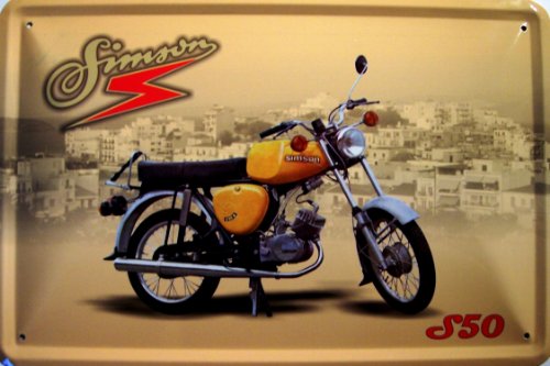 vielesguenstig-2013 Simson S 50 gelb Motorrad DDR Blechschild Schild Blech Metall Metal Tin Sign 20 x 30 cm gewölbt