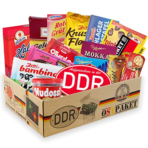 Honbeanify Ostpaket Schokobox XL'Beste Freundin' inklusive DDR Aufkleber'Aufgewachsen in der DDR' Ostalgie Geschenkset Geschenkbox Geschenkpaket Party Geburtstag