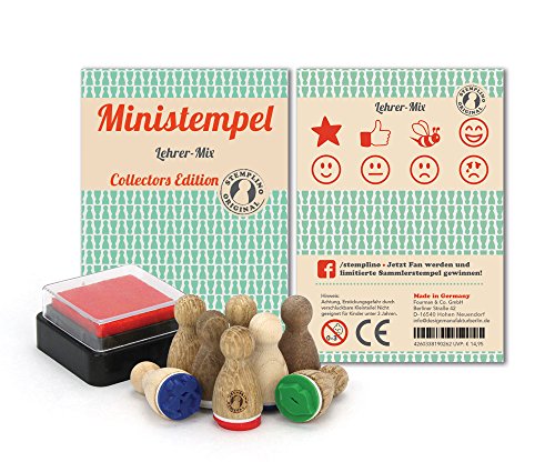 Stemplino Stempel Lehrer Stempelset Holzstempel für Lehrer Lobstempel Smiley Bienchen like stern original inkl. Stempelkissen