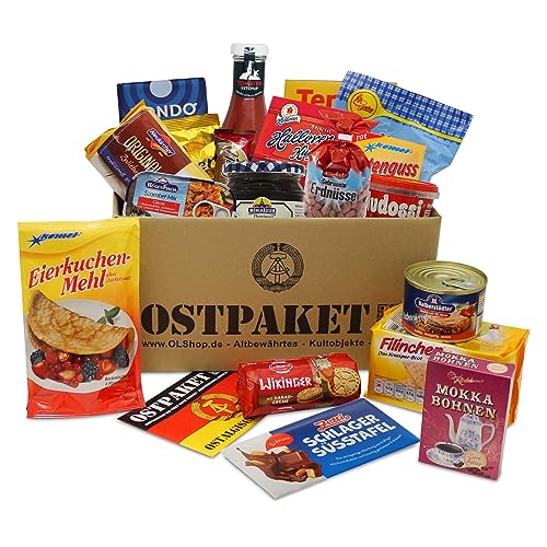 Ostpaket Lebensmittel mit 19 Produkten Spezialitäten Spezialitätenpaket Geschenkidee DDR-Paket Nostalgie Ostkarton Geschenke aus dem Osten Geschenkset Ostprodukte