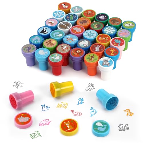 Collazoey 36 Stück Stempel Kinder, Mehrfarbige Tiere Stempelset, Selbstfärbende Stempel für Kinder,Partygeschenke für Kinder, Geburtstagsgeschenk, Geschenktütenfüller, Klassenzimmer-Preise