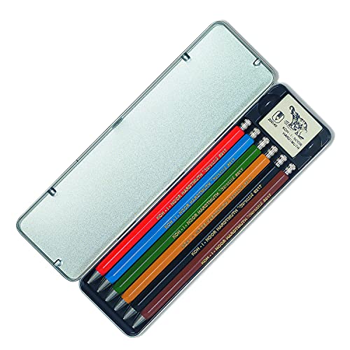 KOH-I-NOOR 5217 - Druckbleistifte inkl. 1 x Radiergummi im Metalletui, unterschiedliche Farben - 6 Stück